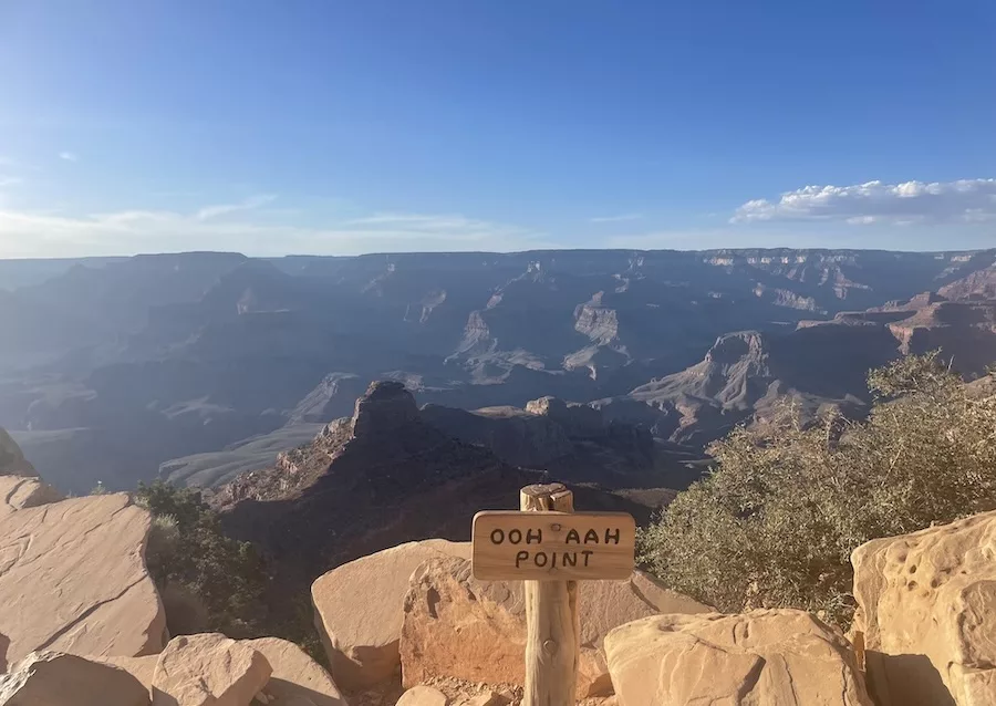 Overview of Grand Canyon from Ooh Aah Point featuring a blue sky