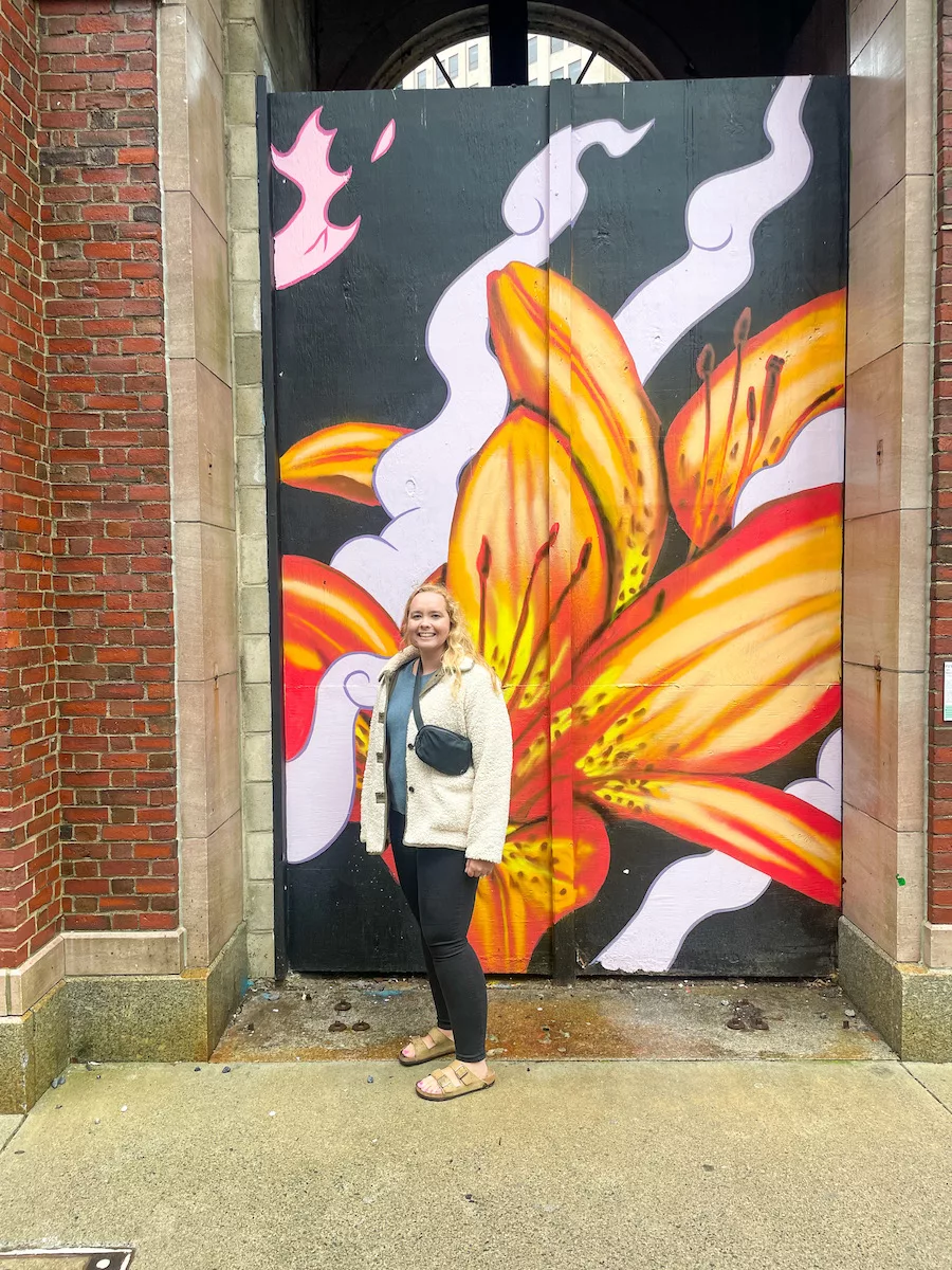 401- After Winter Must Come Spring - mural of orange flower in downtown Providence. 