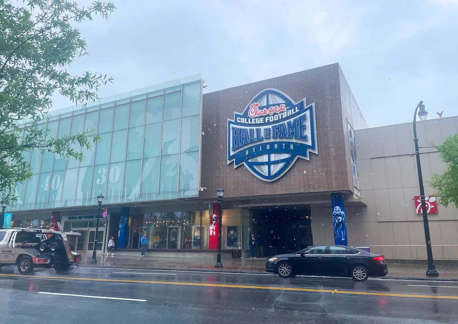 Outside view of the College Football Hall of Fame in Atlanta, Georgia 