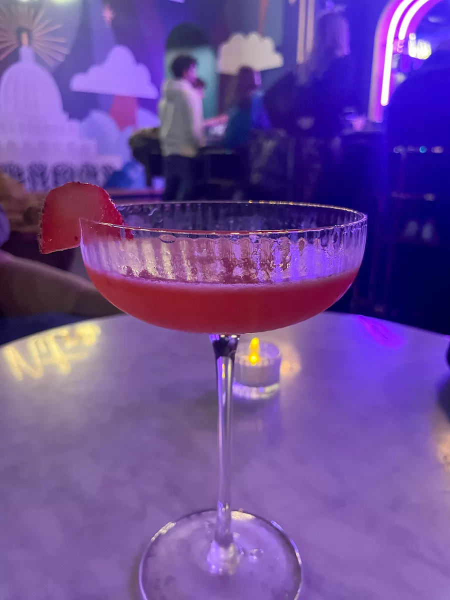 Pink cocktail at Nitro Lounge in Madison, WI