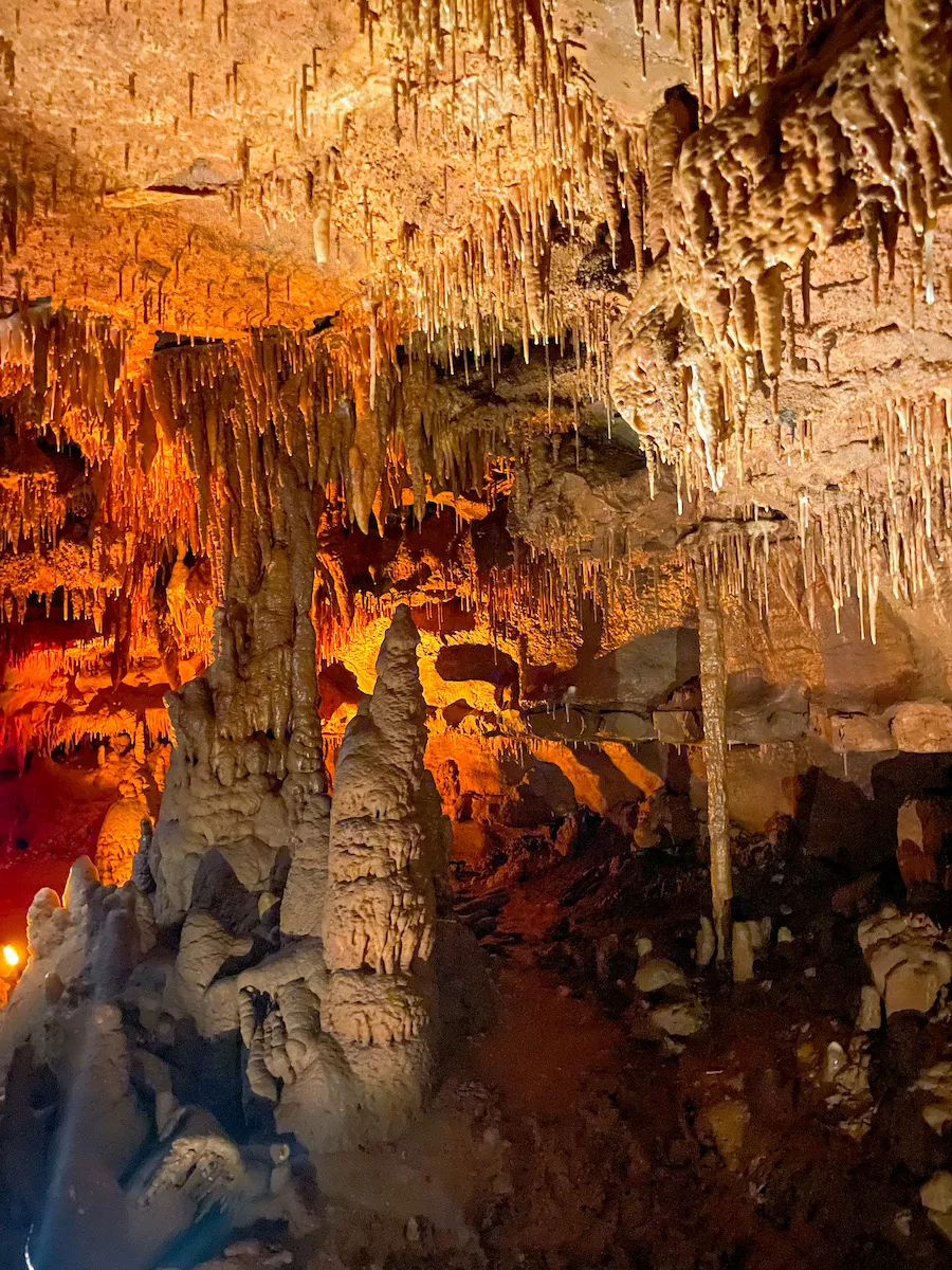 View of a gorgeous cave formation at Crystal Cave in Springfield, MO 