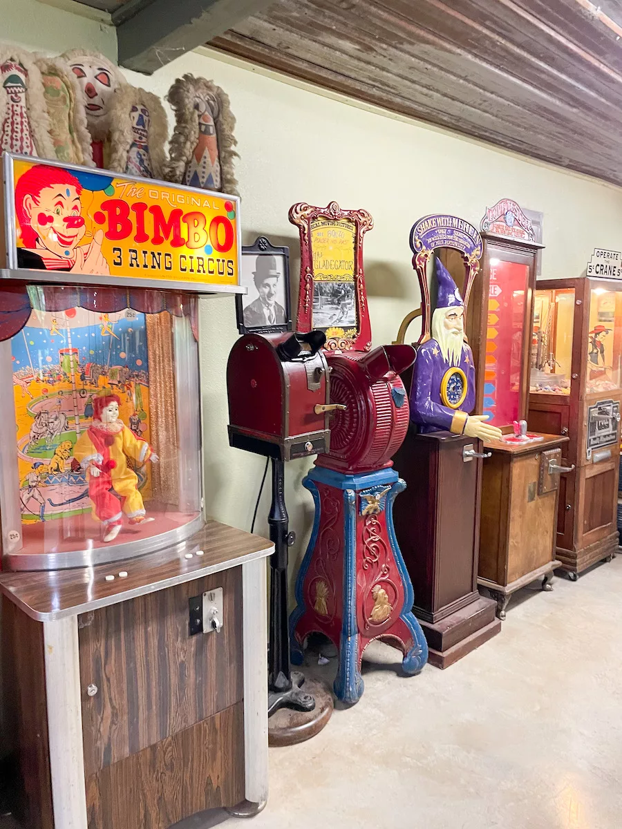 Several old-school arcade games inside the main building at Crystal Cave in Springfield, MO. 