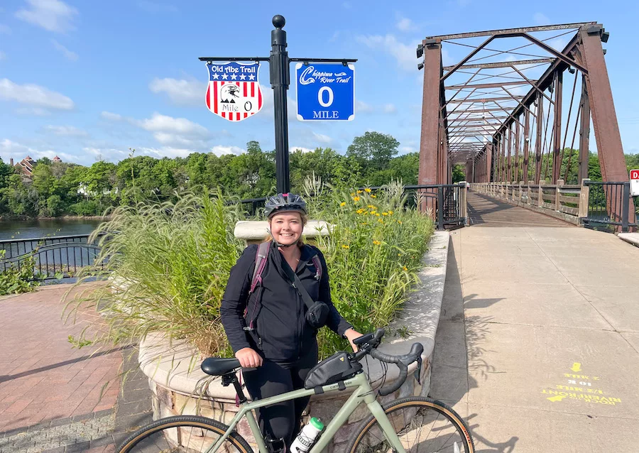 Bridge signaling the start of the Chippewa River State Trail in Phoenix Park in Downtown Eau Claire - Outdoor Activities in Eau Claire
