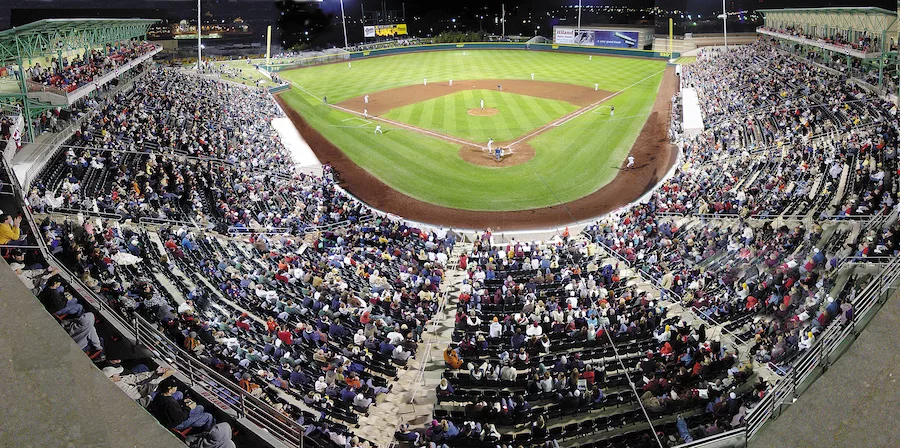 Things to Do in Springfield - View of Hammons Field (baseball stadium) with the stadium full of spectators. 