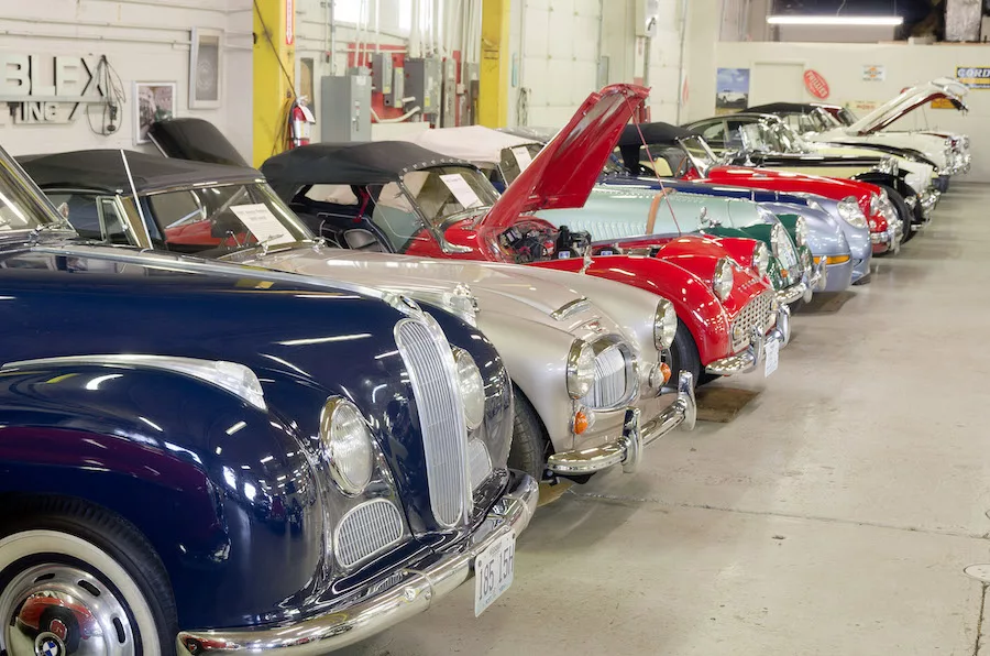Several old cars lined up in a row at a showroom - Things to Do in Springfield 