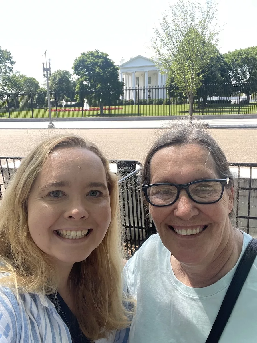 Self of a mother and daughter in front of the white house in Washington DC 