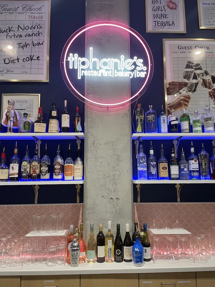 Image of bar with neon lights at Tiphanie's in downtown Davenport 