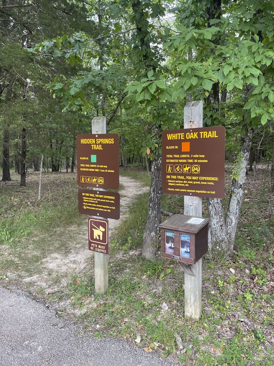 Trail signs at Lake of the Ozarks State Park 