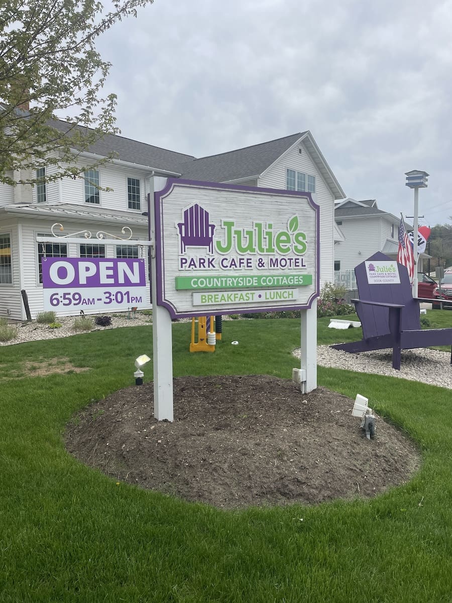 Entrance to Julie's Park Cafe & Motel in Fish Creek - Dog-Friendly Hotels in Door County, WI