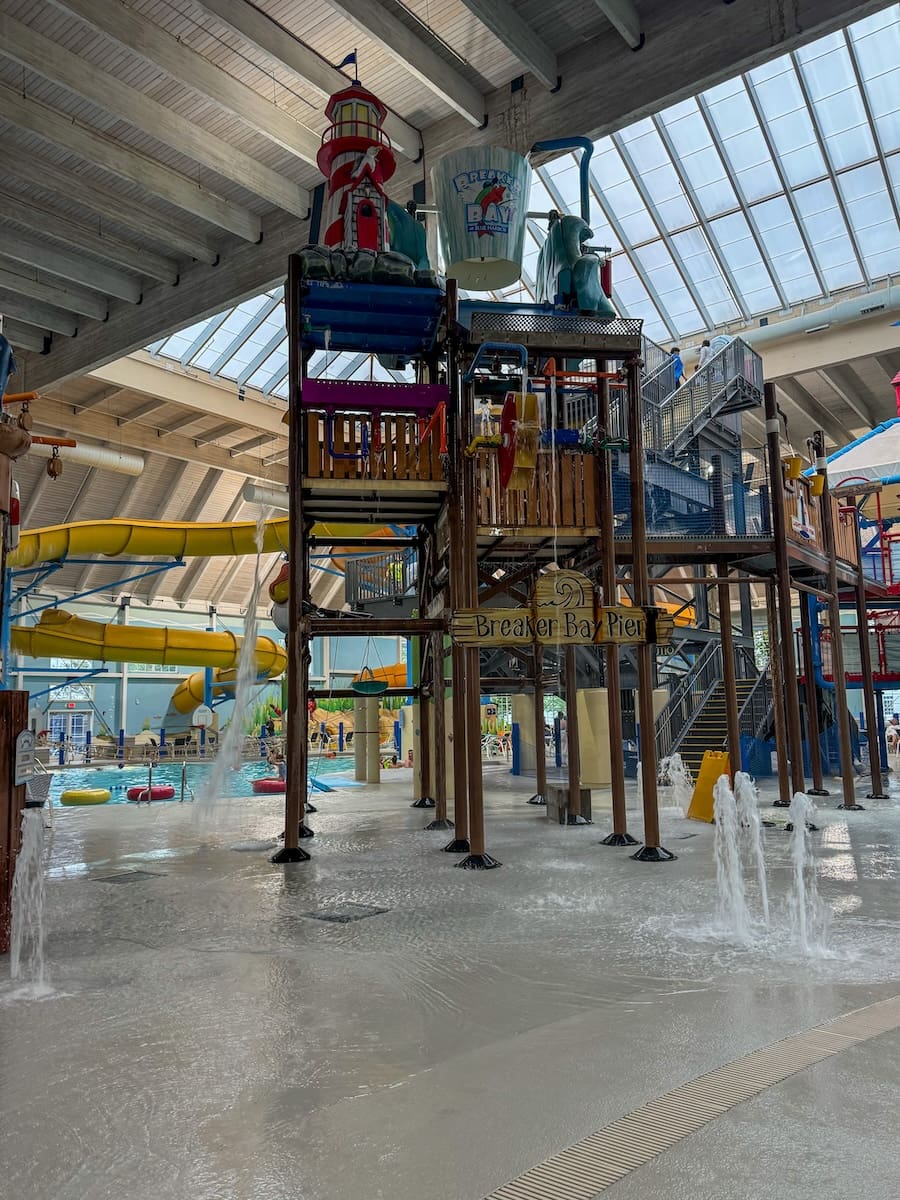 Image of indoor water park including slides at Blue Harbor Resort in Sheboygan, WI