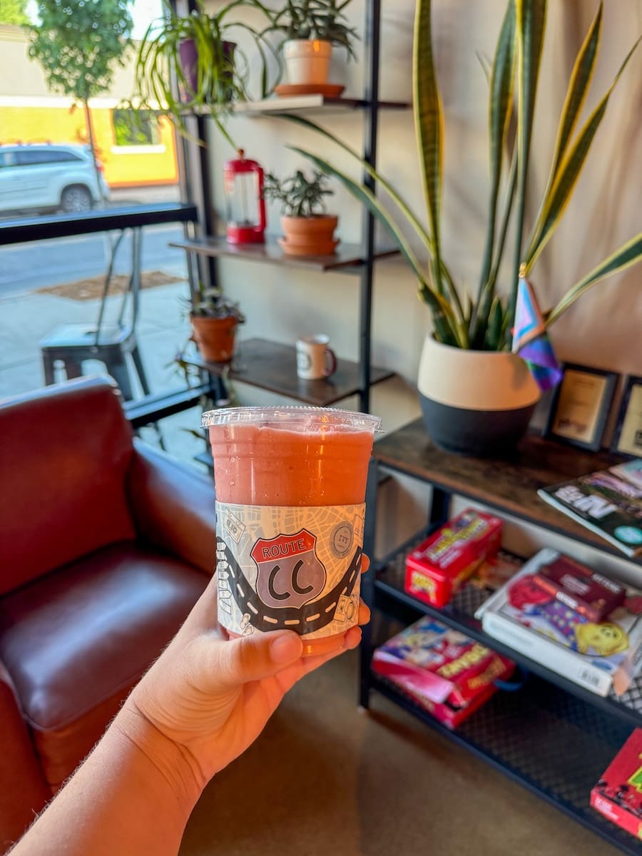 Image of a strawberry smoothie from Coffee Crossing in Jeffersonville, Indiana