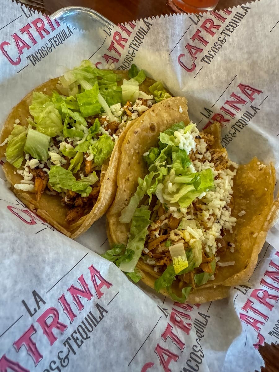 Image of 2 Gringo Tacos with cheese and lettuce at La Catrina Tacos & Tequila 