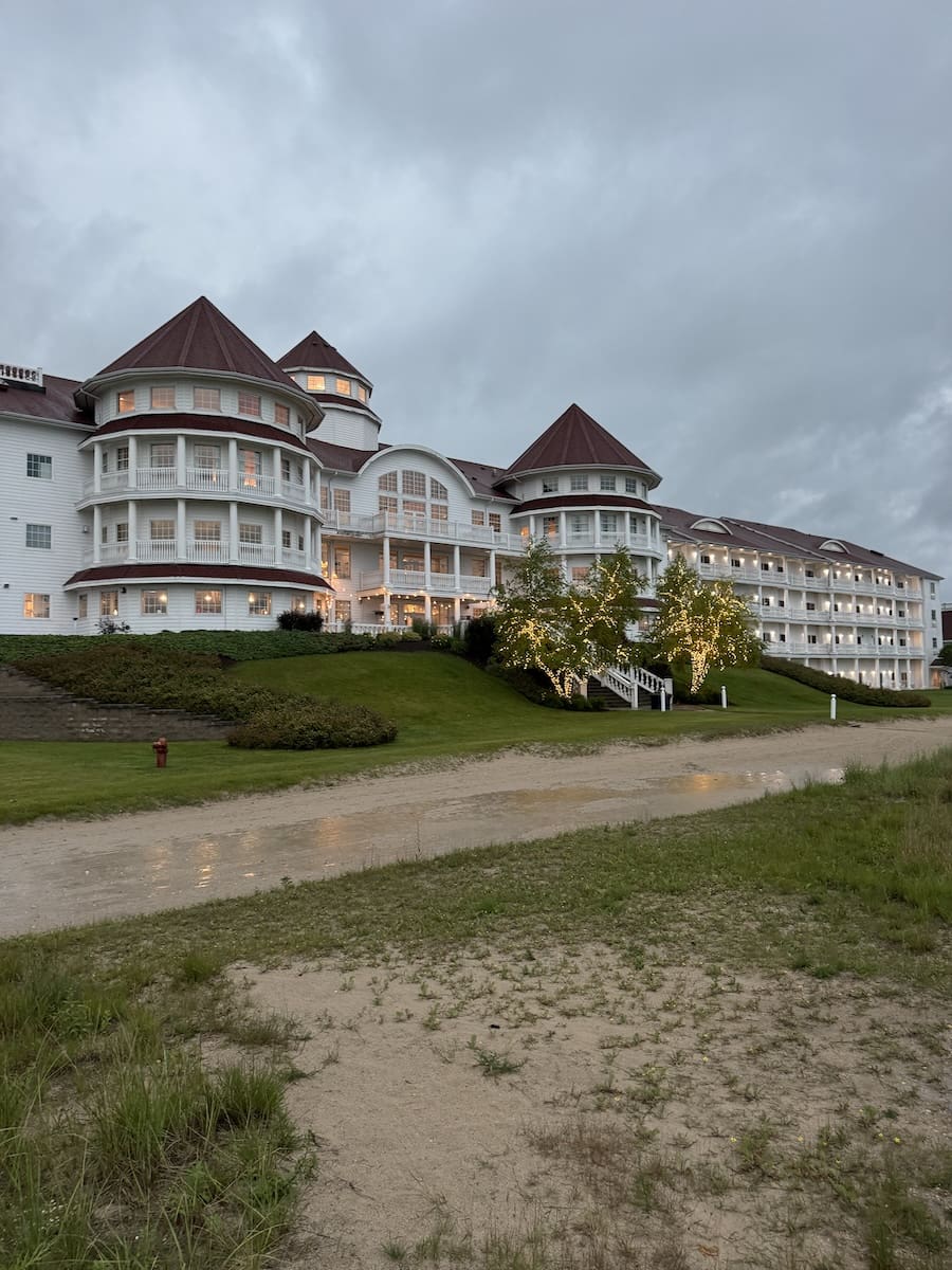 Image of large resort and flooded walking path at Blue Harbor Resort in Sheboygan, WI