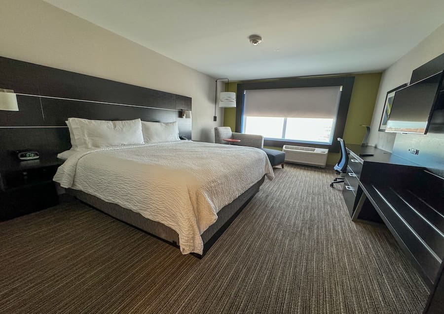 Image of a fresh hotel room at the Holiday Inn Express in Dodge City, Kansas