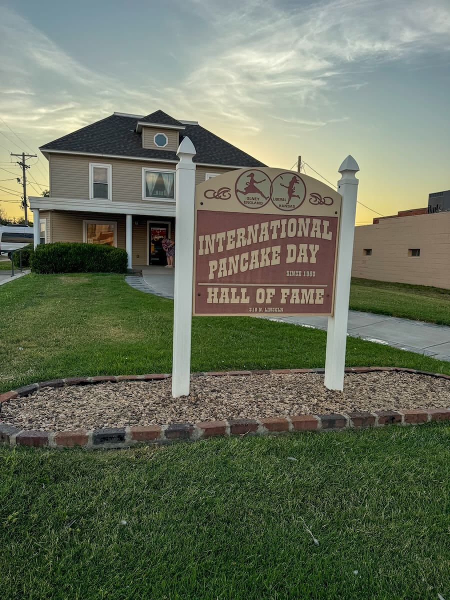 Image of the International Pancake Day Hall of Fame house and sign