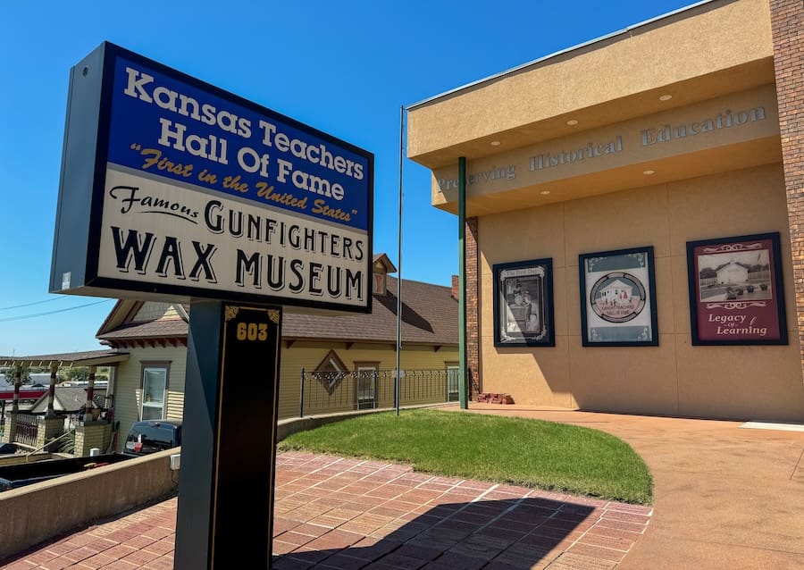 Image of the entrance sign to the Kansas Teachers Hall of Fame and Wax Museum - Weekend in Dodge City 