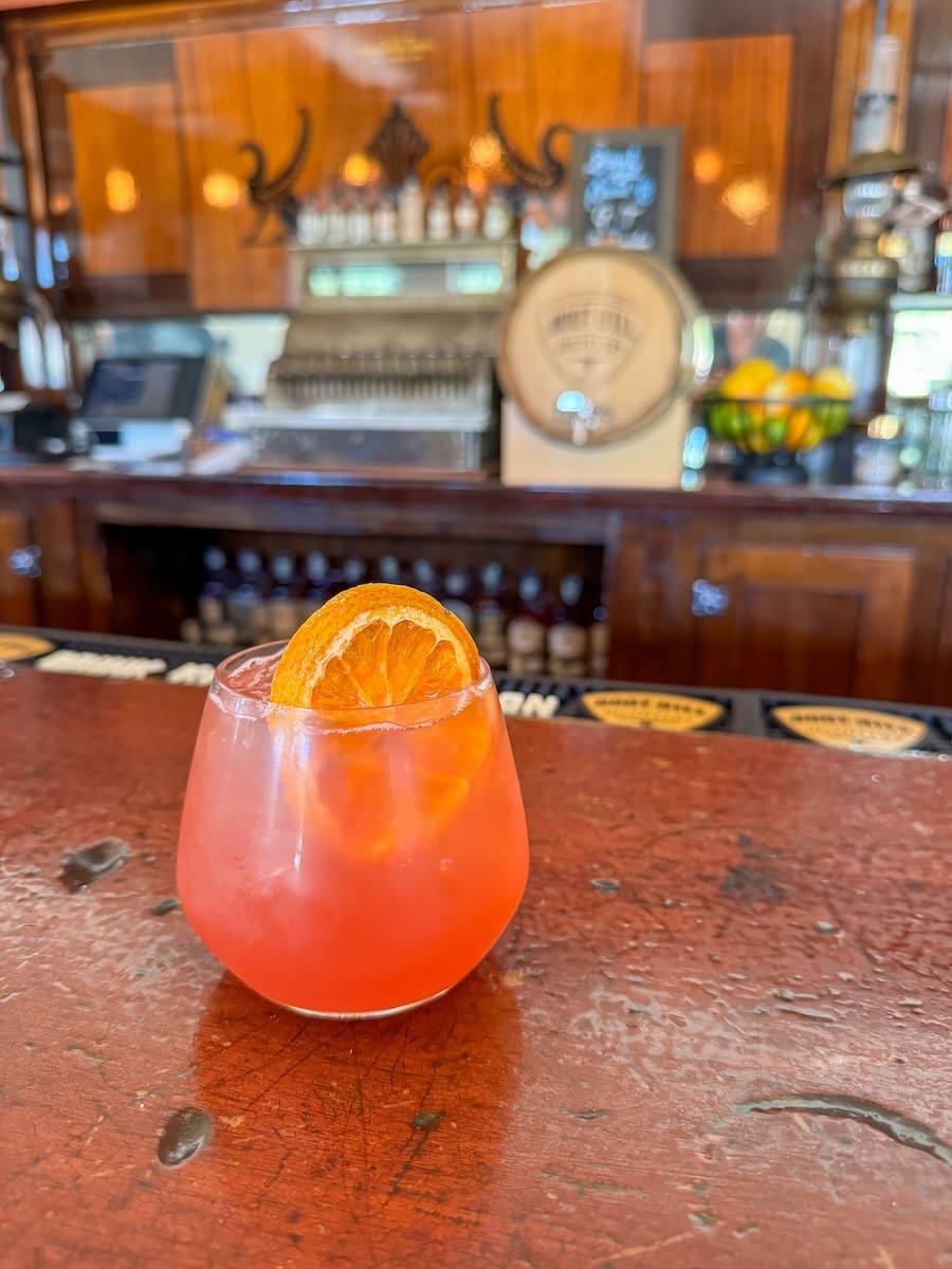 Image of summer spritz cocktail on bar at Boot Hill Distillery