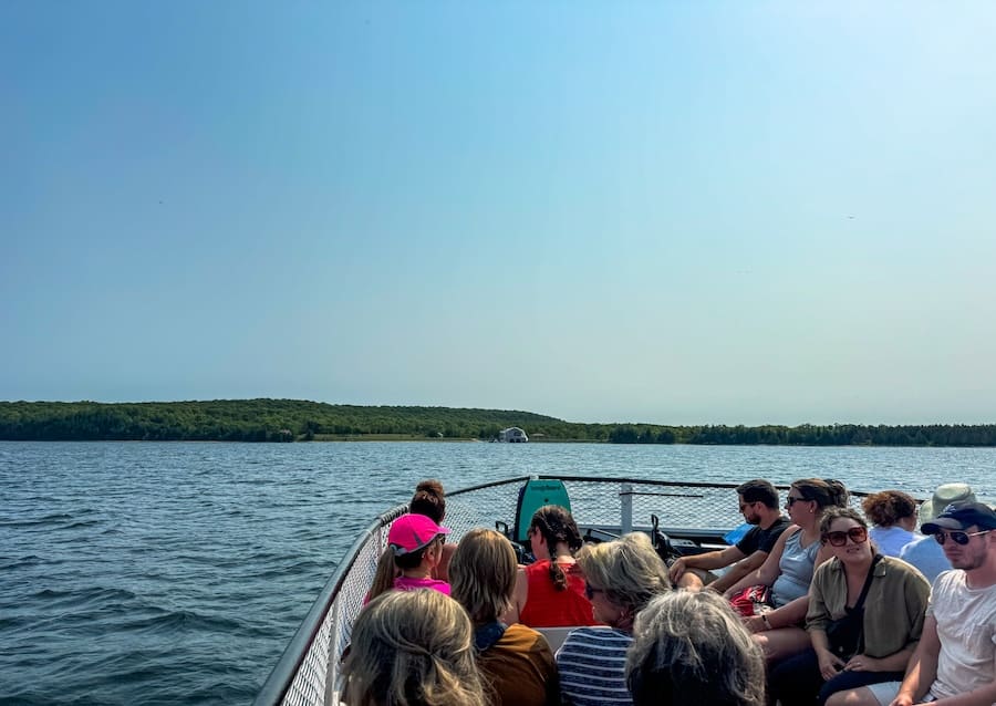 Image of ferry filled with people on Lake Michigan going to Rock Island State Park - Door County, WI